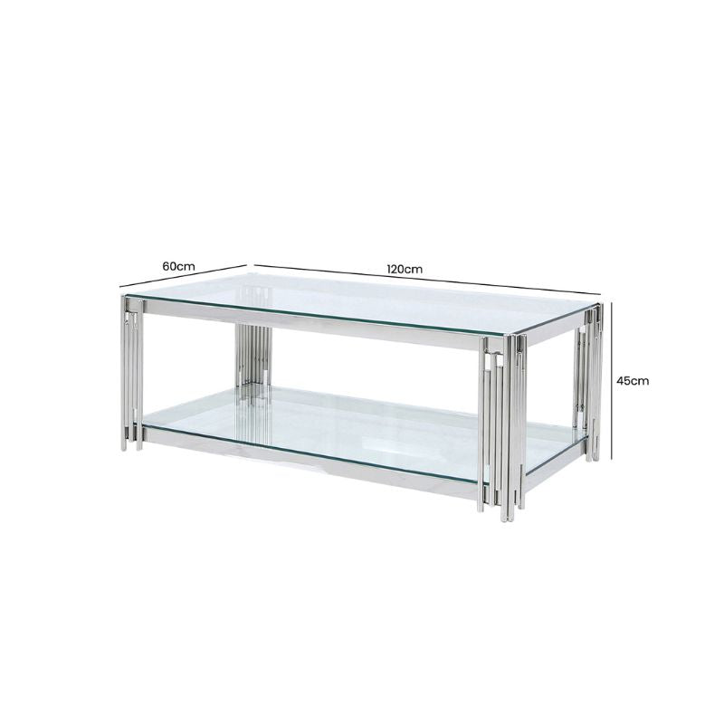 Ari Steel Tubes and Clear Glass Coffee Table