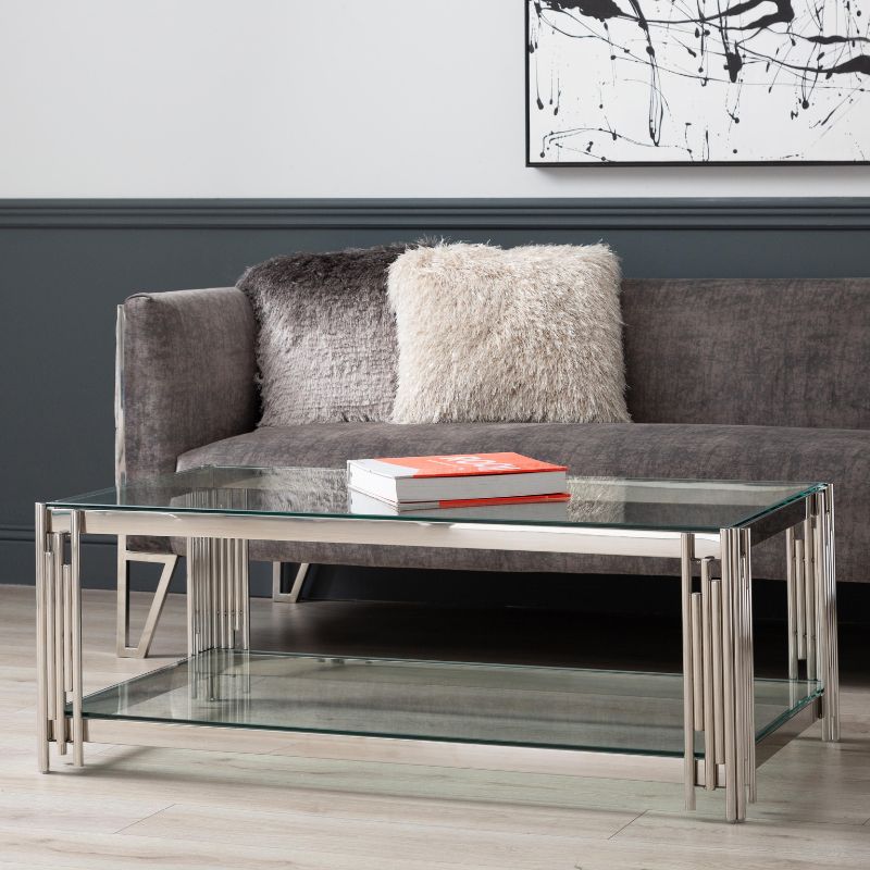 Ari Steel Tubes and Clear Glass Coffee Table