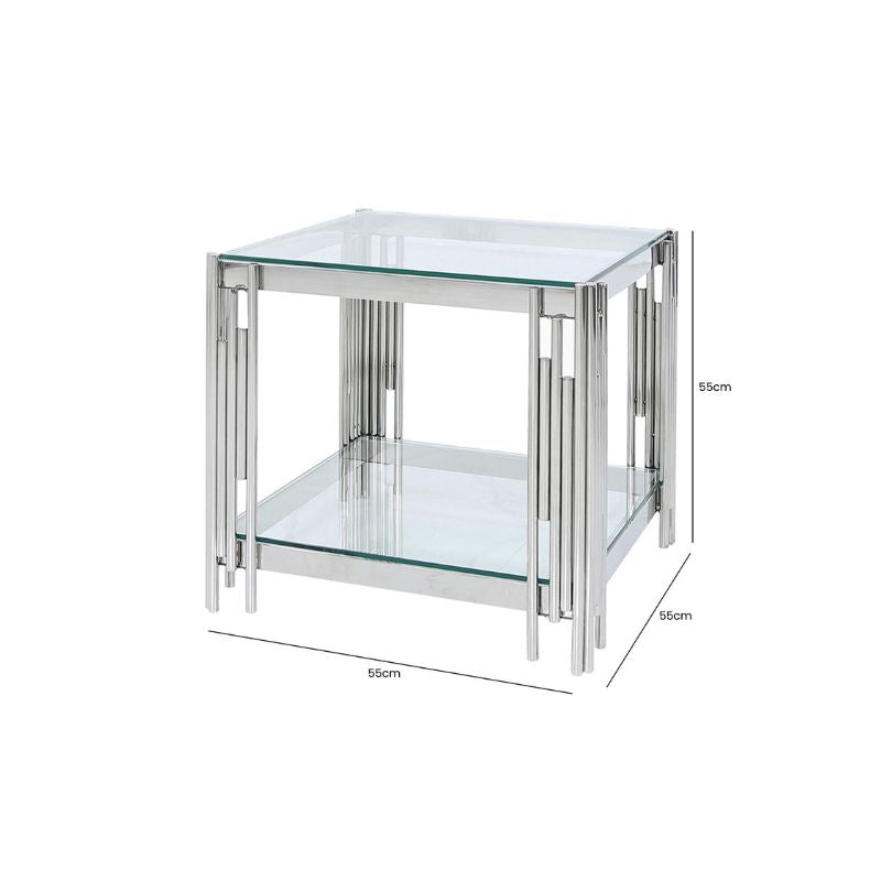 Ari Steel Tubes and Clear Glass End Table