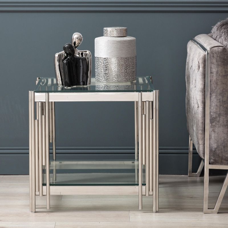 Ari Steel Tubes and Clear Glass End Table