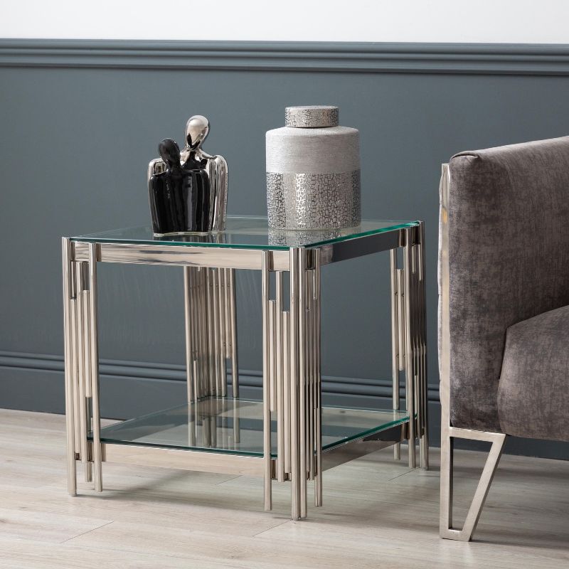 Ari Steel Tubes and Clear Glass End Table