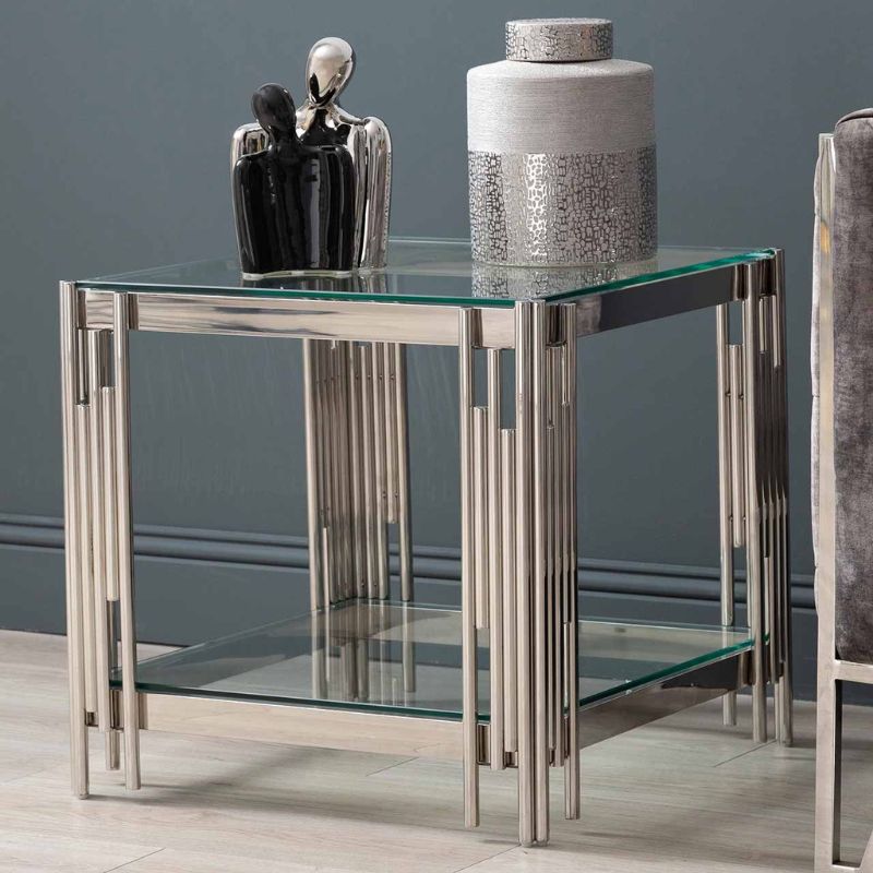 Ari Steel Tubes and Clear Glass End Table