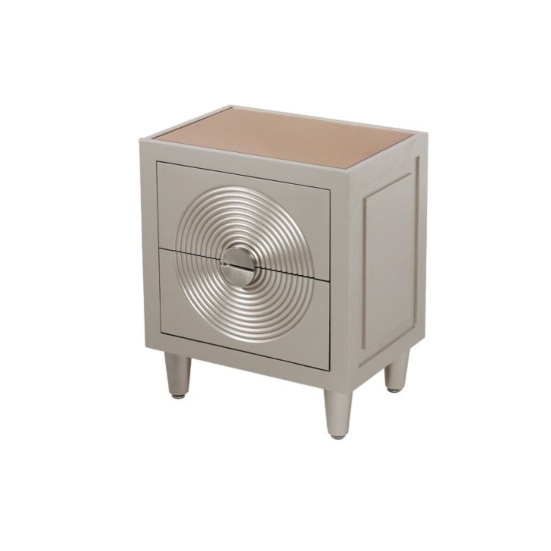 Elliot 2 Drawer Bedside Cabinet Gold with Gold Mirror Top and Silver Handles