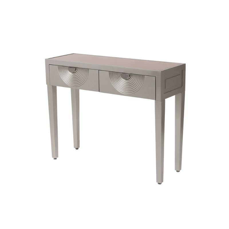 Elliot 2 Drawer Console Gold with Gold Mirror Top and Silver Handles