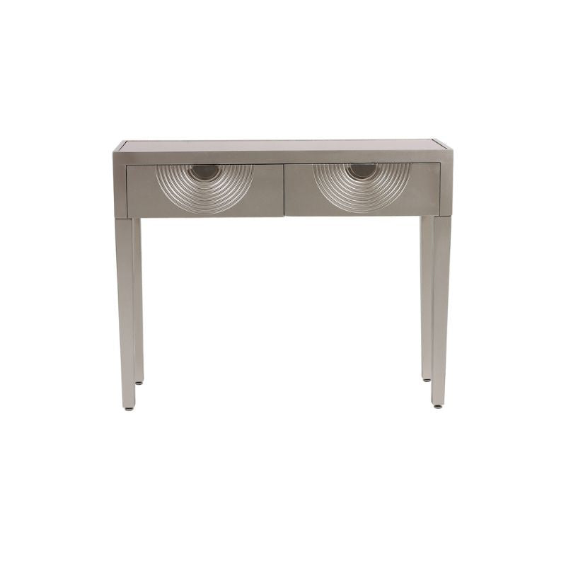 Elliot 2 Drawer Console Gold with Gold Mirror Top and Silver Handles