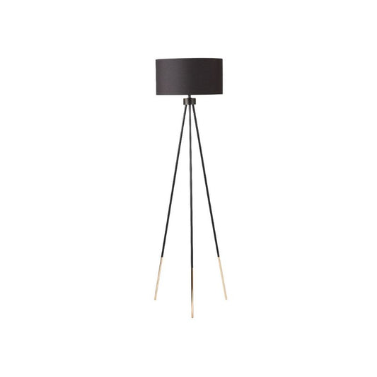 Porto 159cm Black and Gold Tripod Floor Lamp with Black Linen Shade Gold Inside