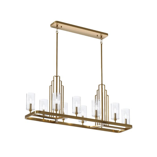 Kimrose 10 Light Linear Chandelier- Brushed Natural Brass