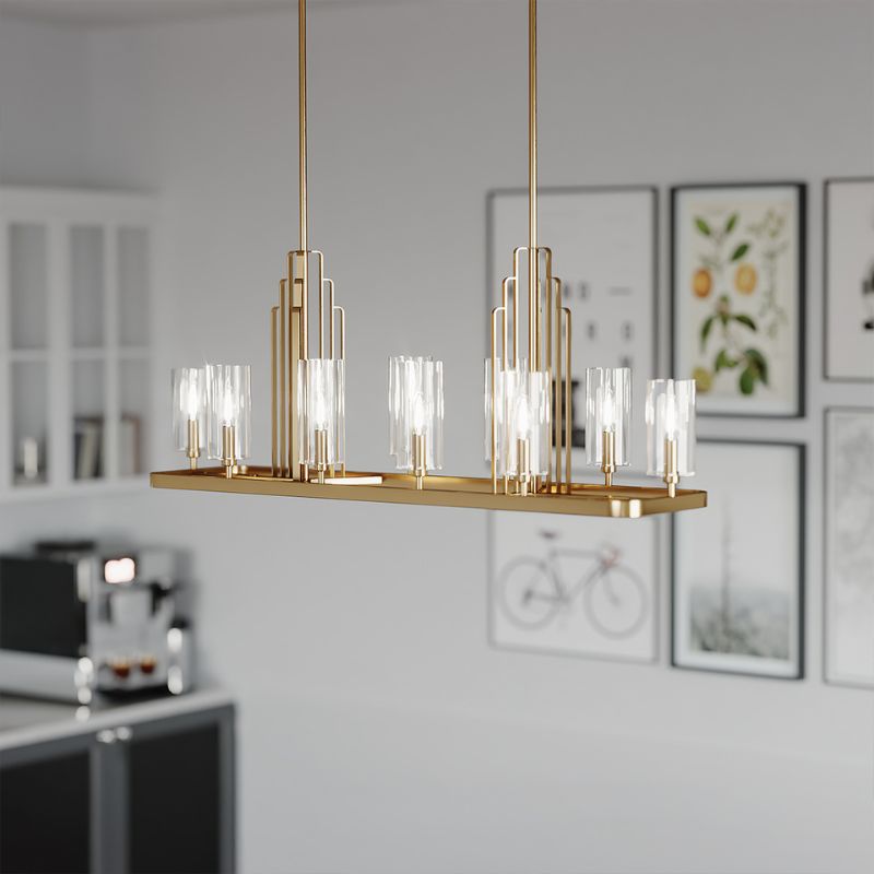 Kimrose 10 Light Linear Chandelier- Brushed Natural Brass