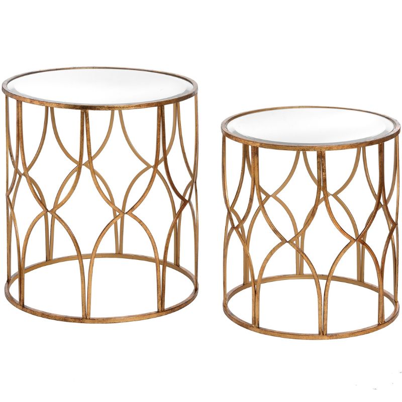 Set Of Two Lattice Detail Gold Side Tables - Neroli Furnishings